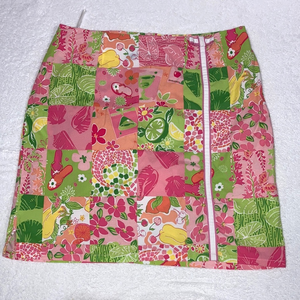Tahiti reef club tropical beach vacation pink floral fruit skort size 10